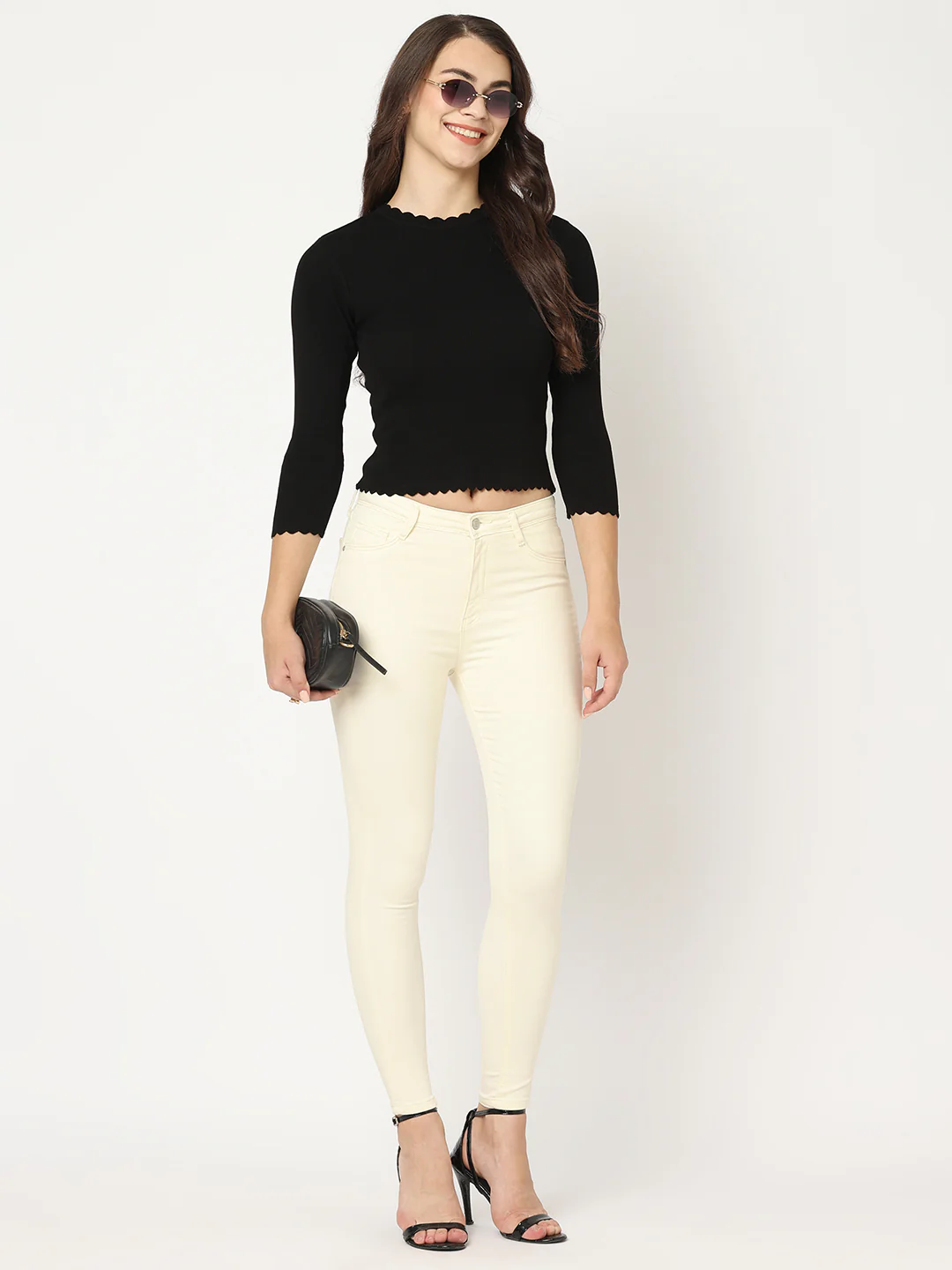 Women Ecru Sky High Skinny Jeans - Image 5
