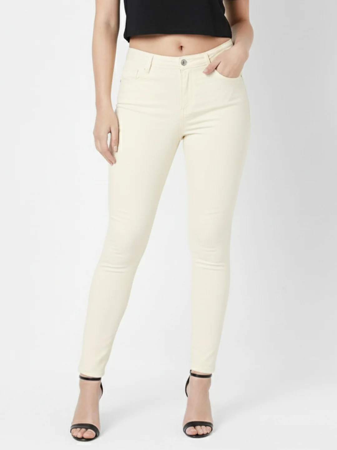 Women Ecru Super High-Rise Super Skinny Jeans - Image 2