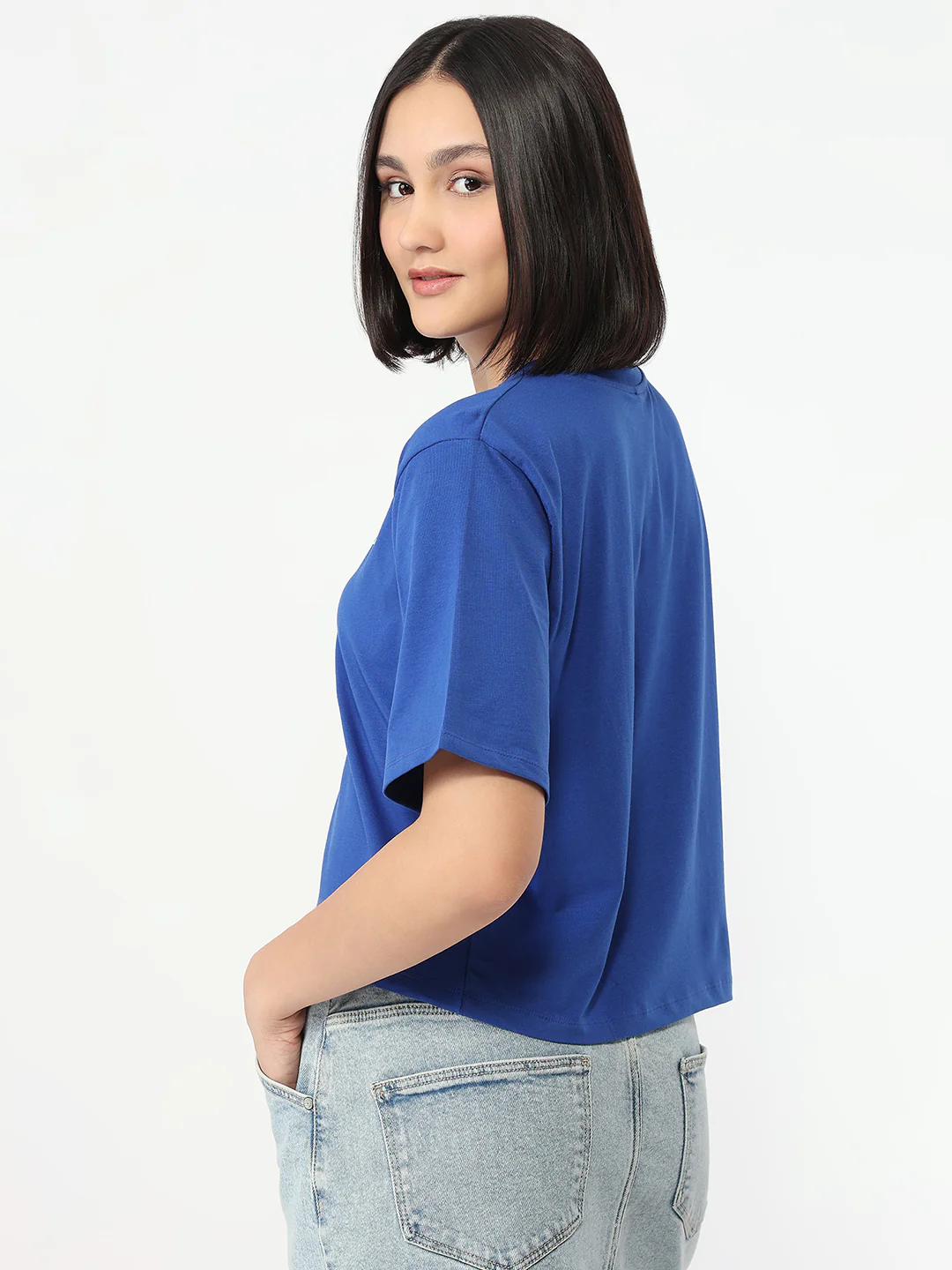Women Electric Blue Slim Fit Boxy T-Shirt - Image 5