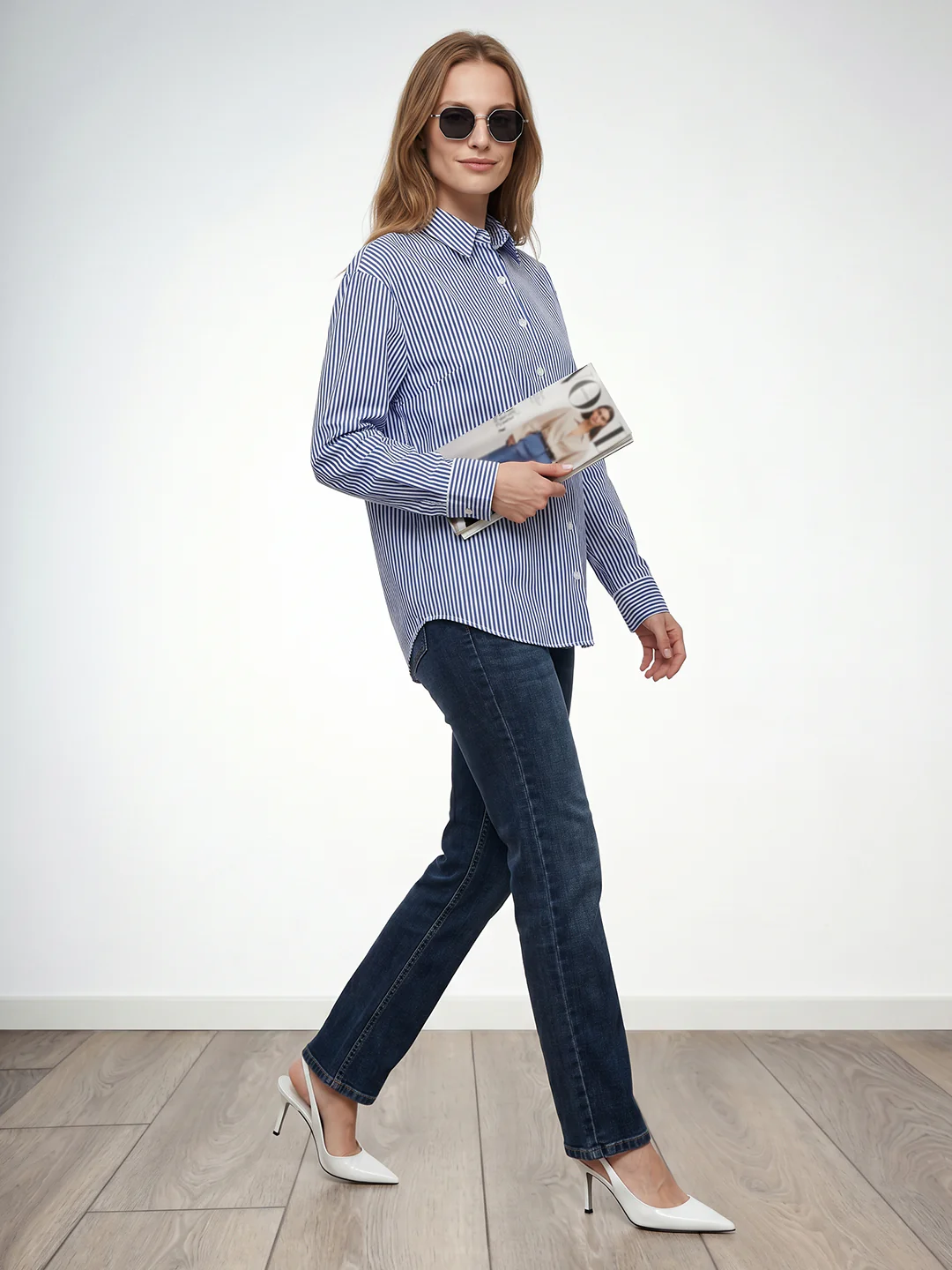 Women Electric Blue/White Oversized Shirt