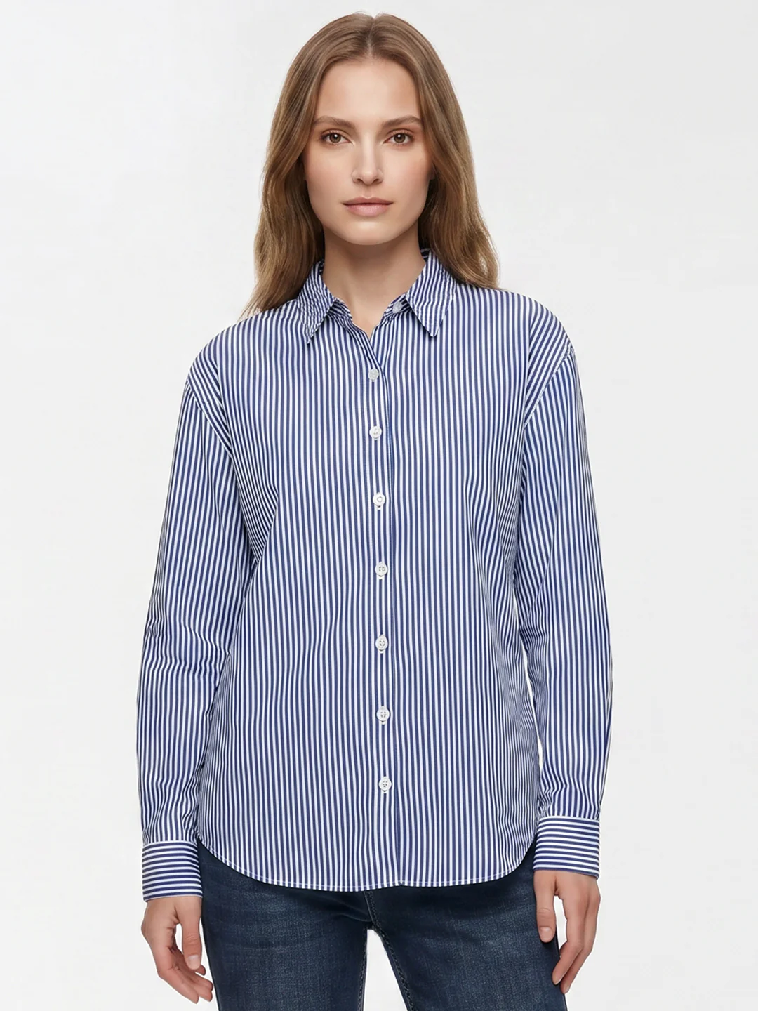 Women Electric Blue/White Oversized Shirt - Image 2