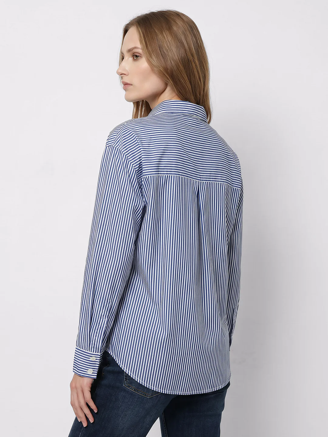 Women Electric Blue/White Oversized Shirt - Image 3