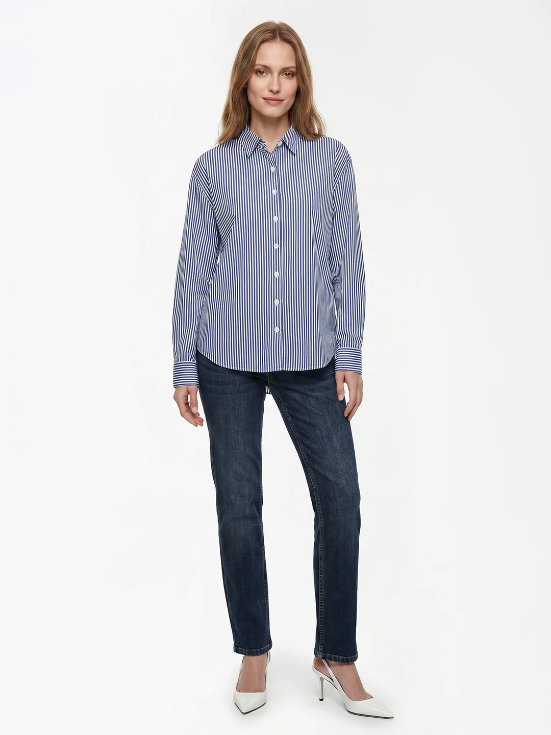 Women Electric Blue/White Oversized Shirt - Image 4