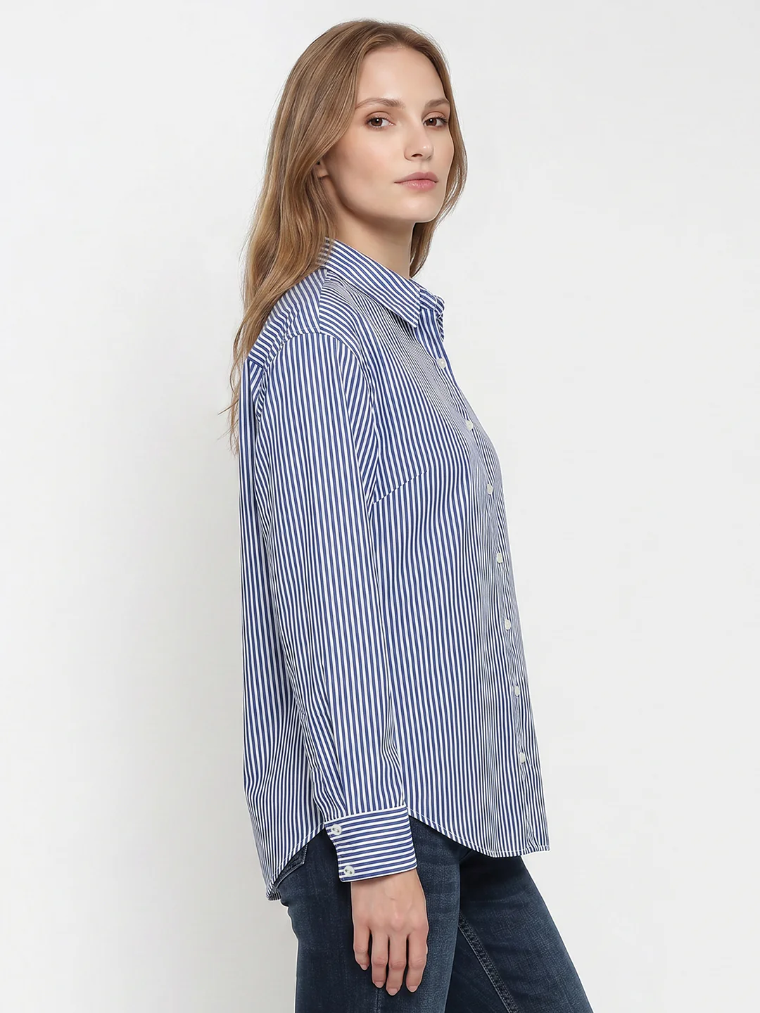 Women Electric Blue/White Oversized Shirt - Image 5