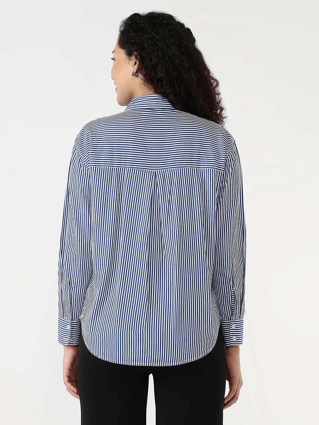 Women Electric Blue/White Slim Oversized Shirt - Image 3