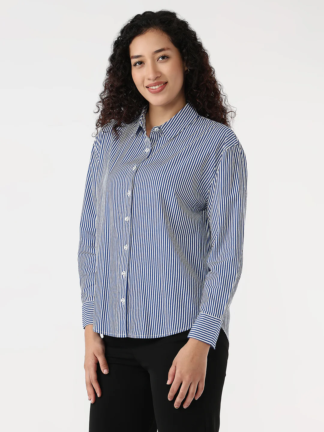 Women Electric Blue/White Slim Oversized Shirt - Image 5