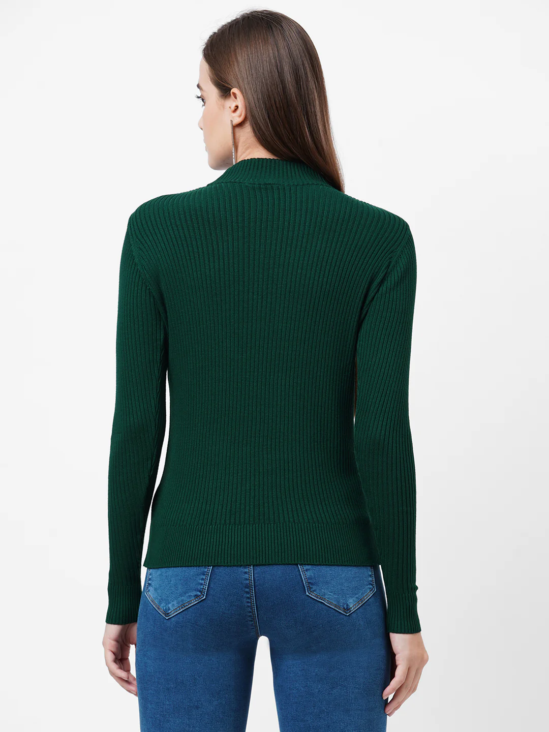 Women Emerald Green Slim Sweater - Image 3