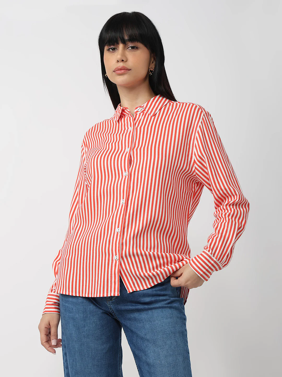 Women Flame/White Oversized Shirt - Image 2