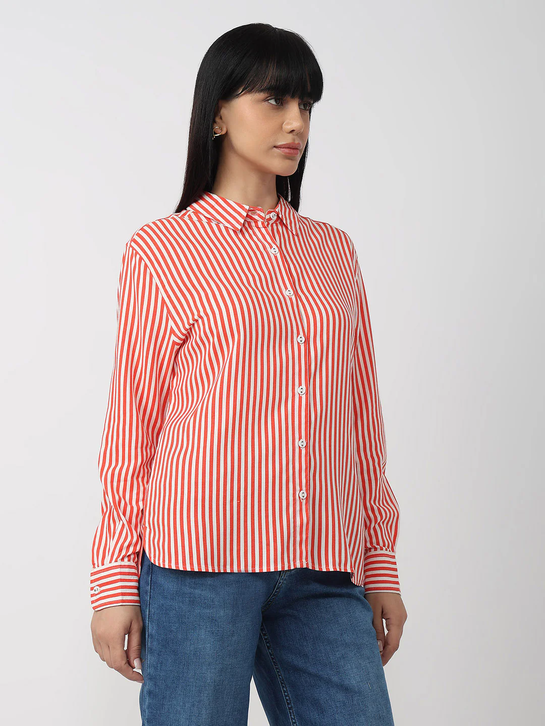 Women Flame/White Oversized Shirt - Image 4