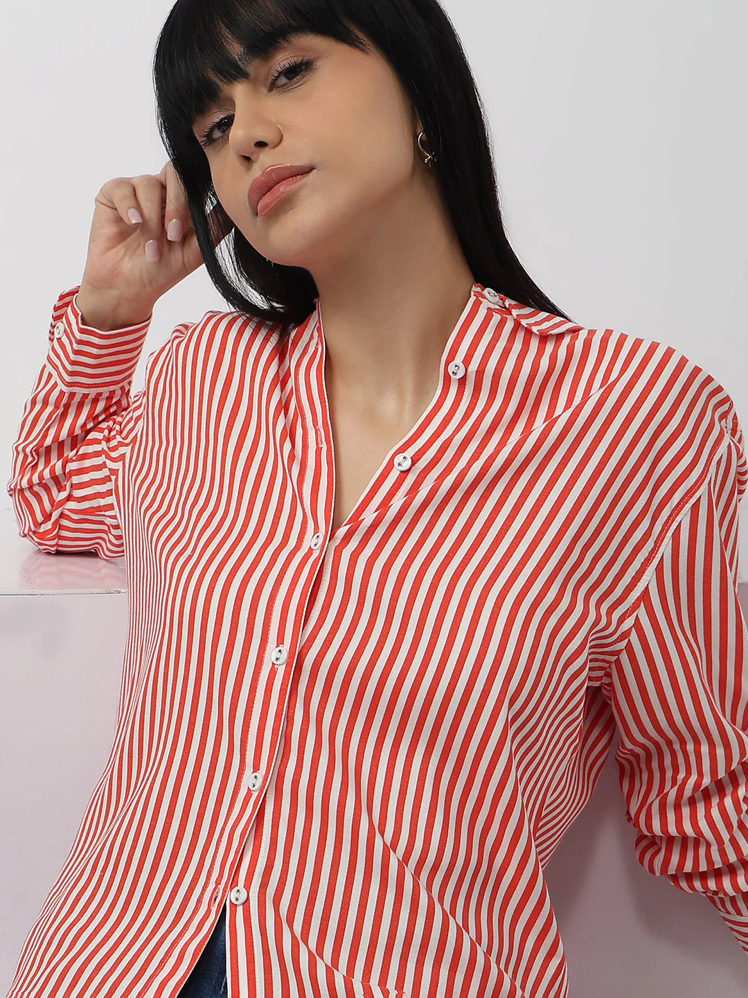 Women Flame/White Oversized Shirt - Image 5