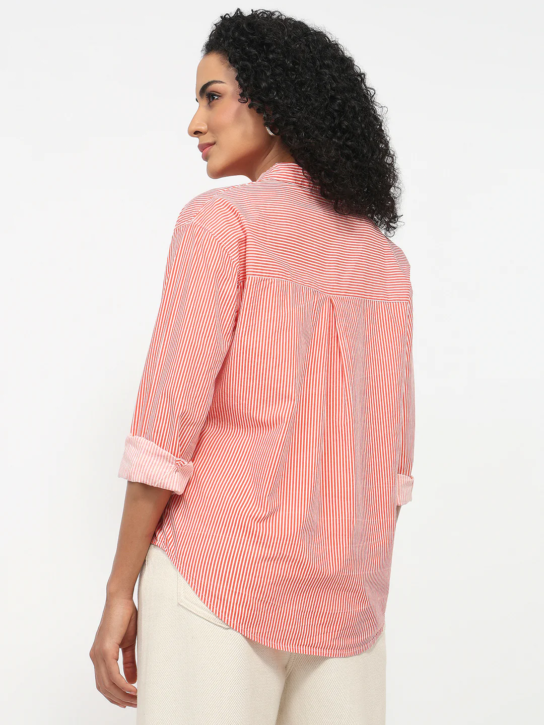 Women Flame/White Striped Oversized Shirt - Image 3