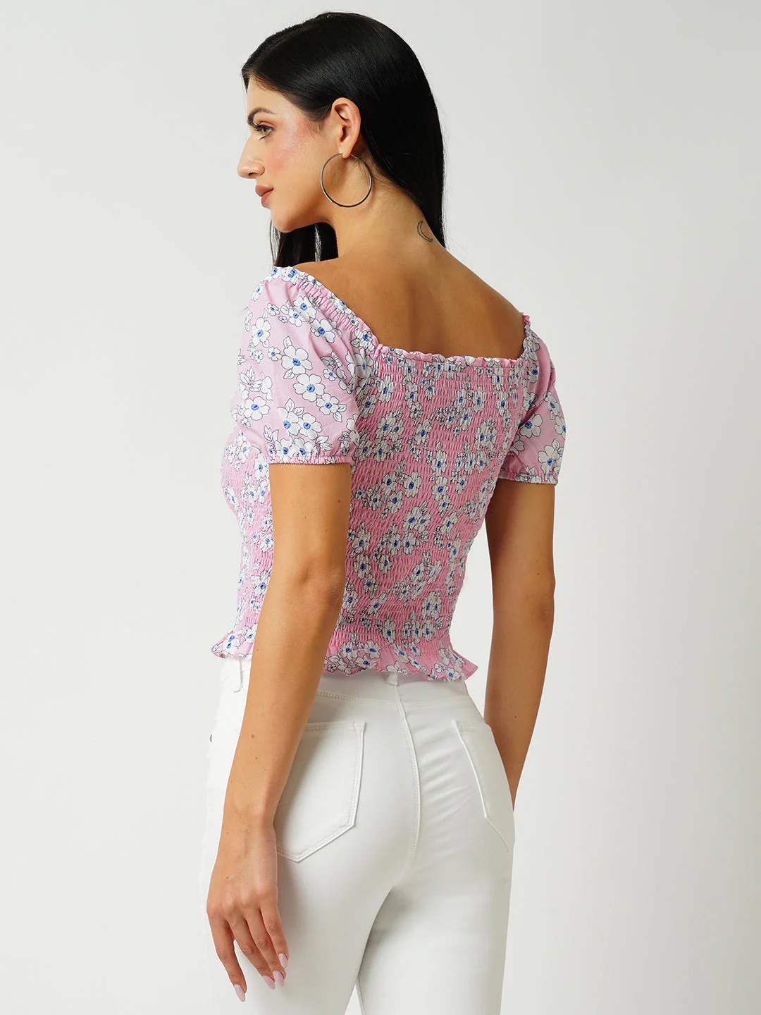 Women Floral Print Printed Short Sleeves Top - Image 3