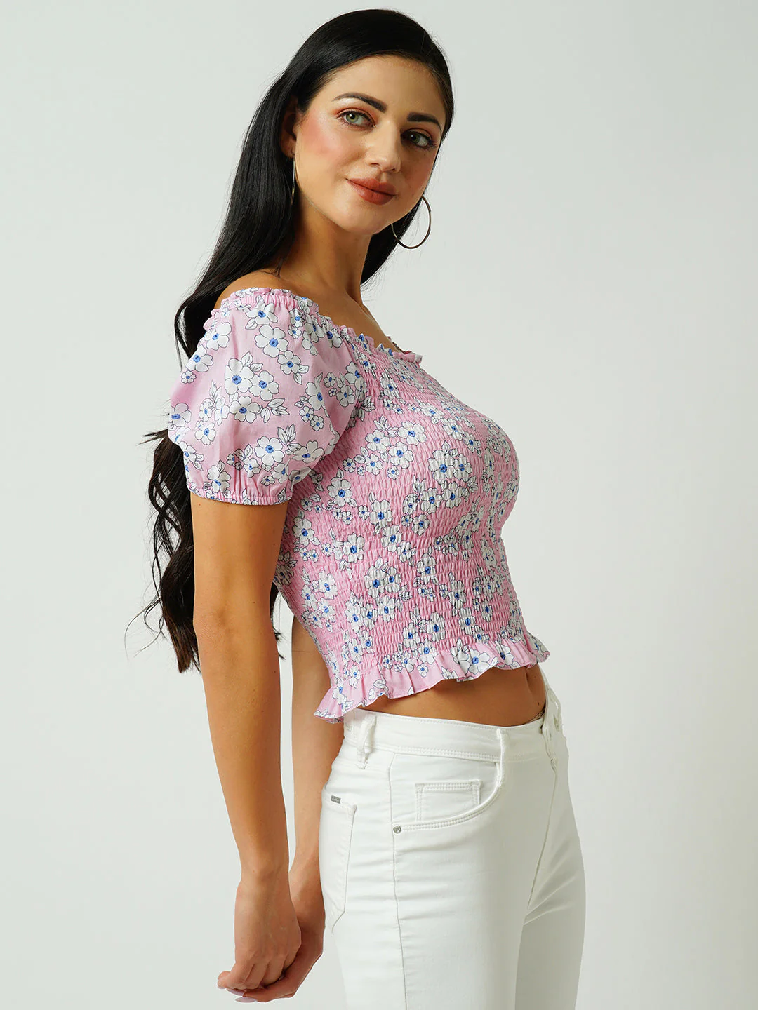 Women Floral Print Printed Short Sleeves Top - Image 4