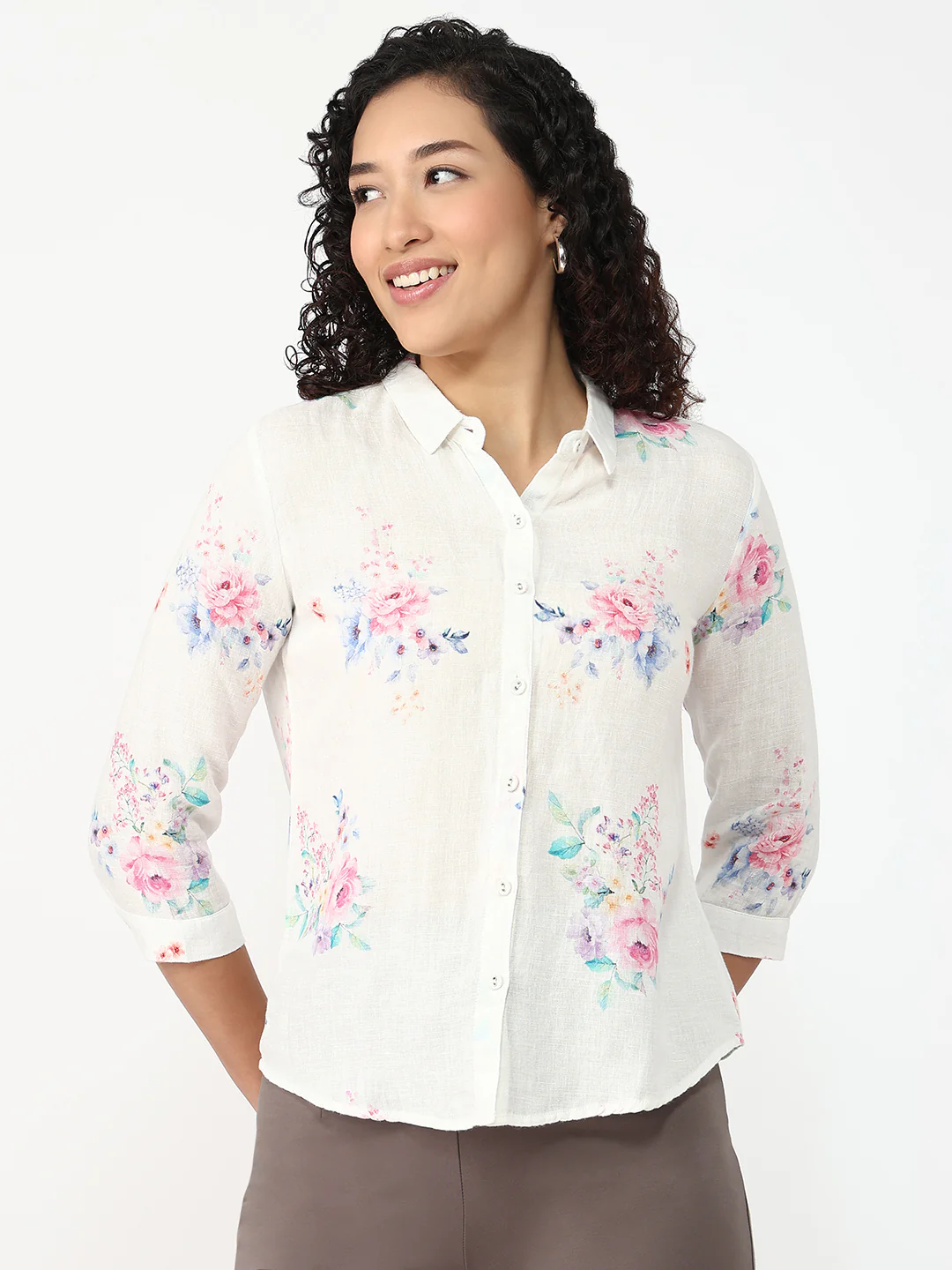 Women Floral Print Slim Shirt - Image 2