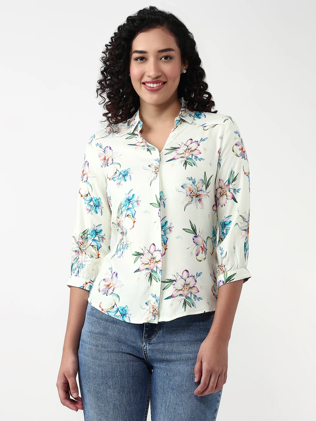 Women Floral Print Slim Shirt - Image 2