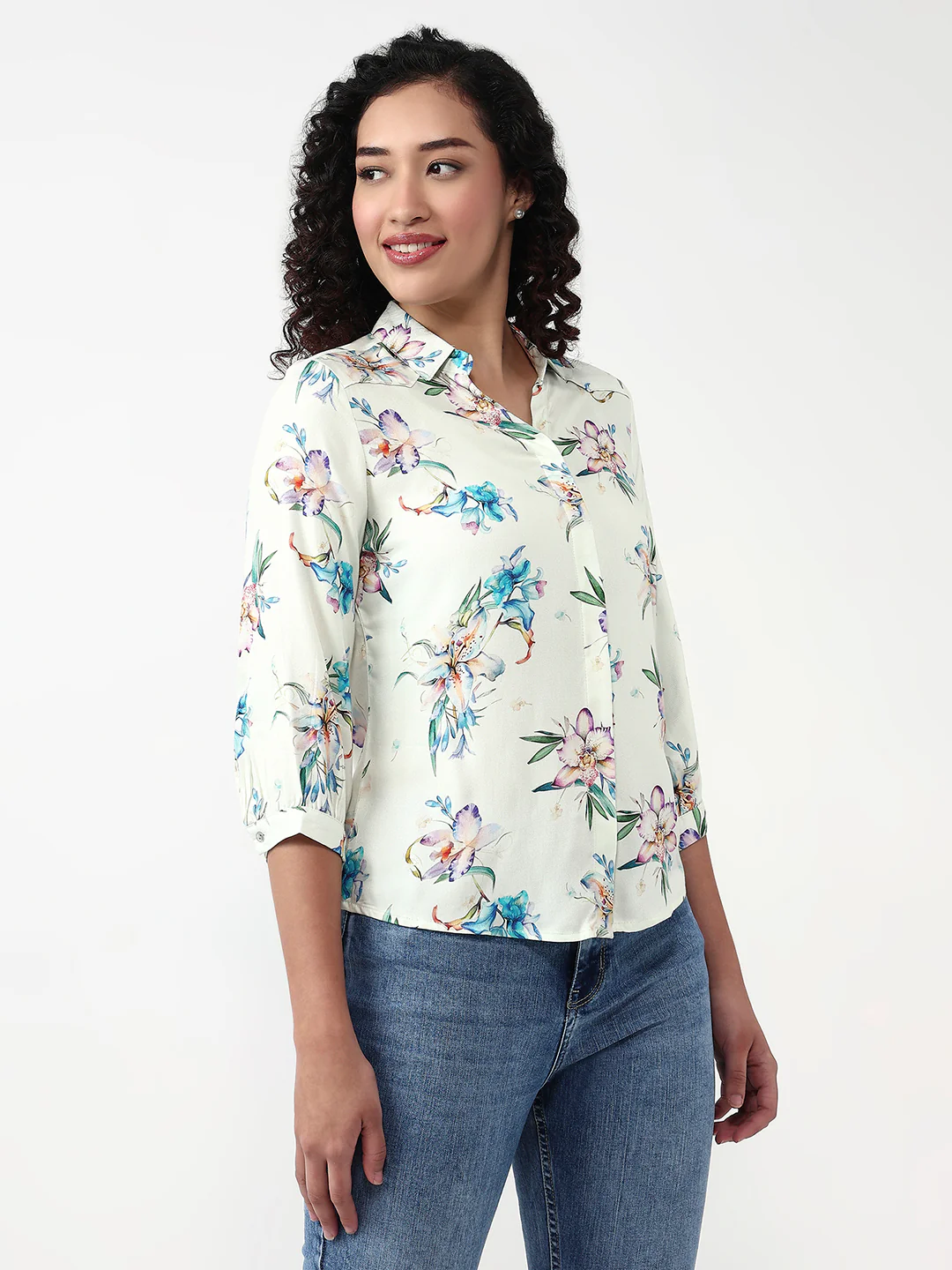 Women Floral Print Slim Shirt - Image 4