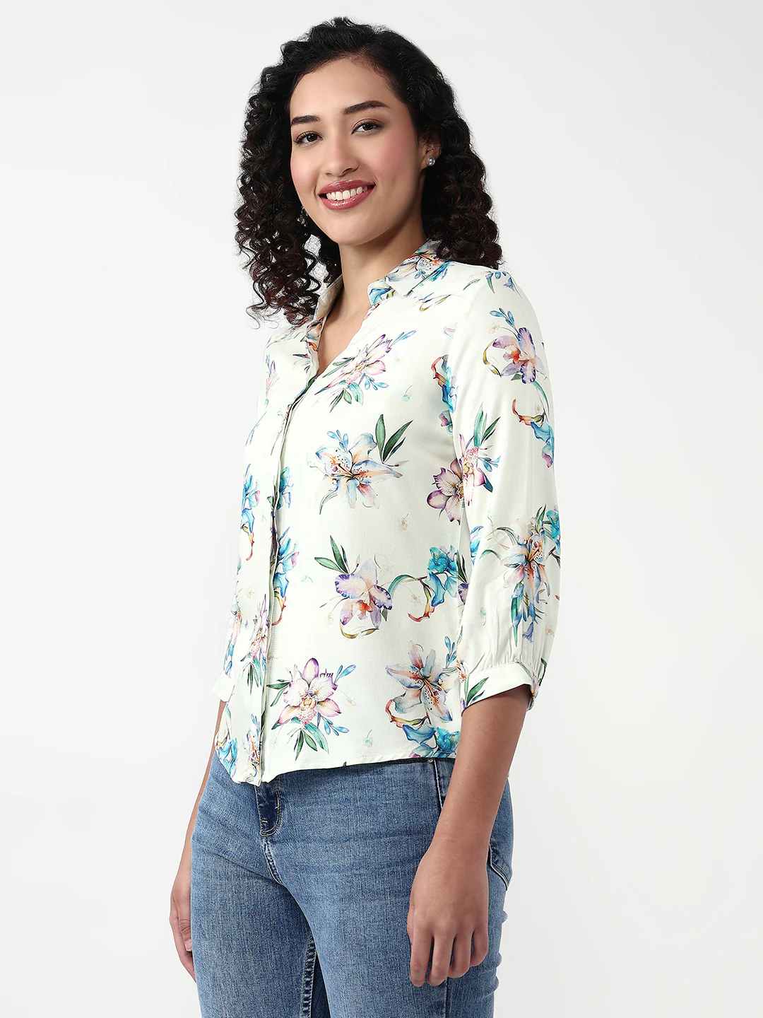 Women Floral Print Slim Shirt - Image 5