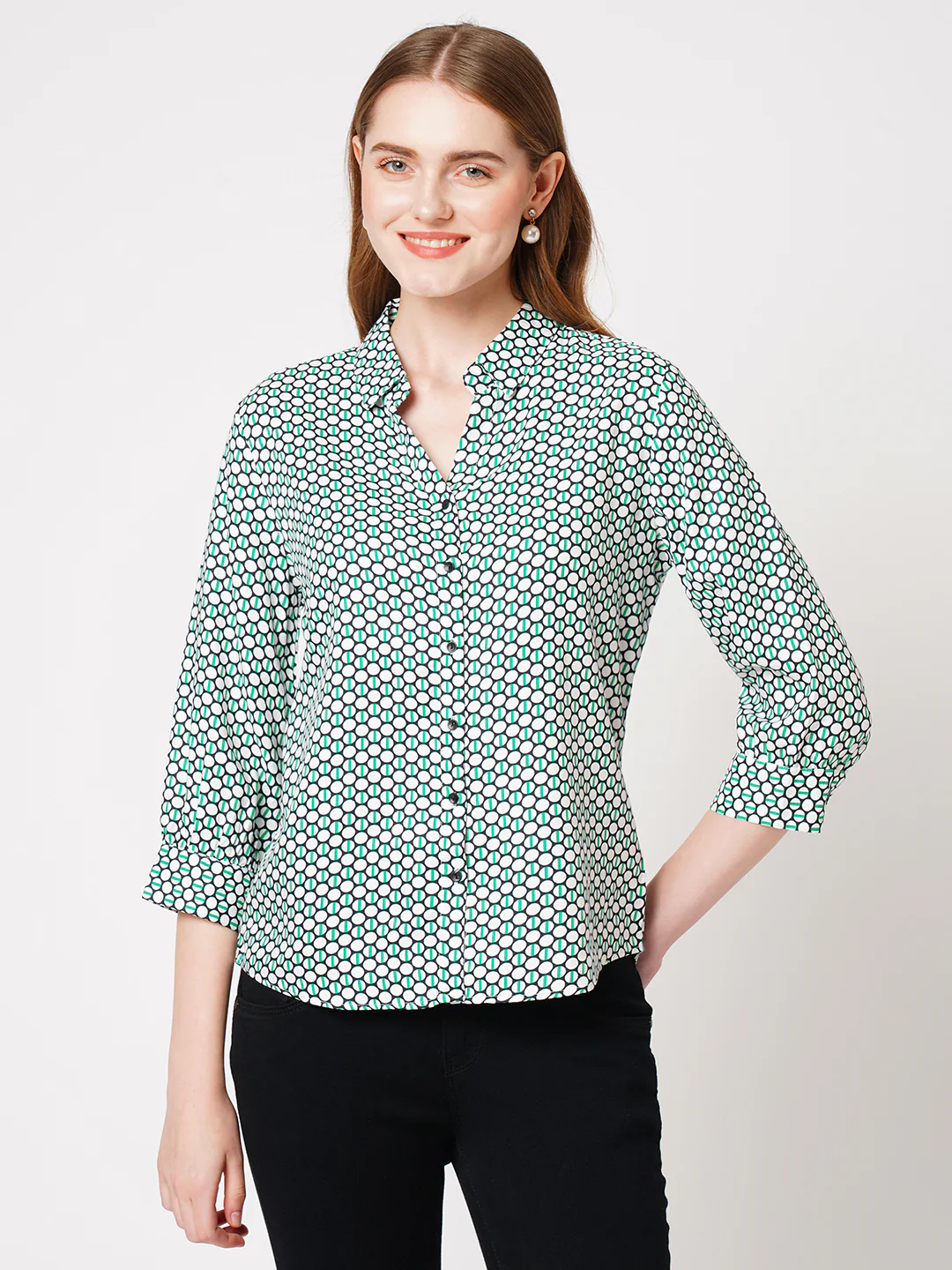 Women Geometric Print Slim Shirt