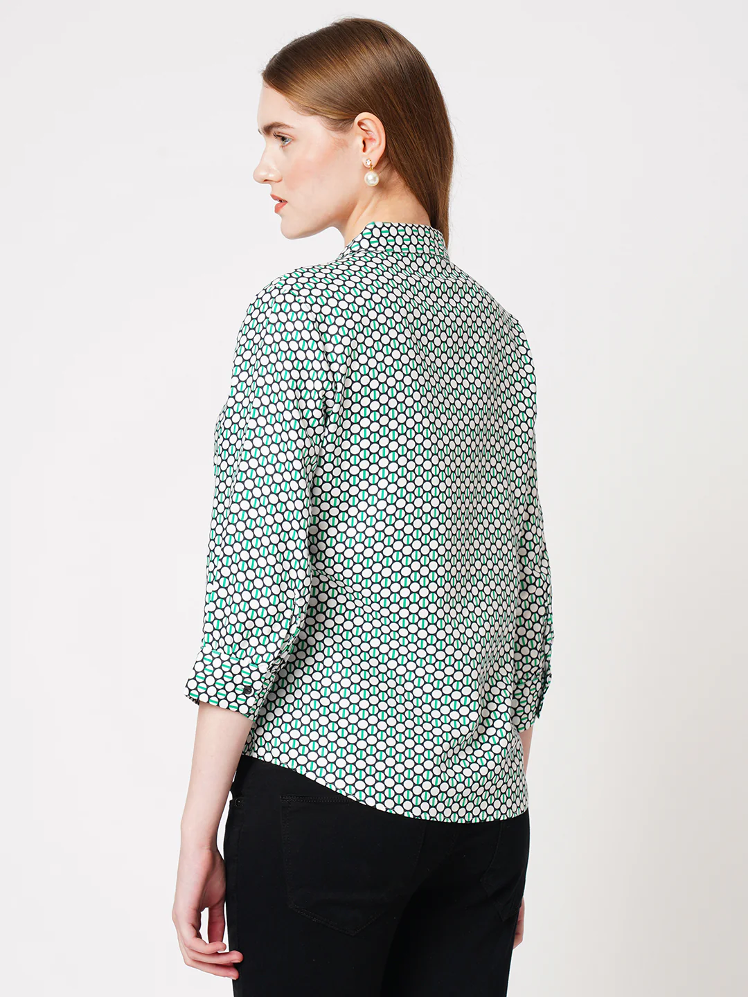 Women Geometric Print Slim Shirt - Image 3