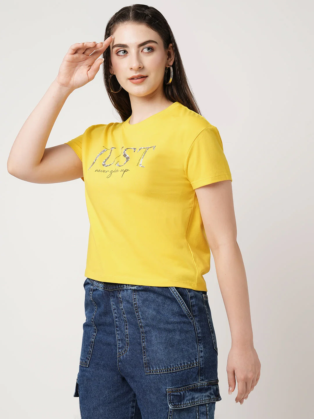 Women Golden Sunset Solid Slim T-Shirt - Image 5