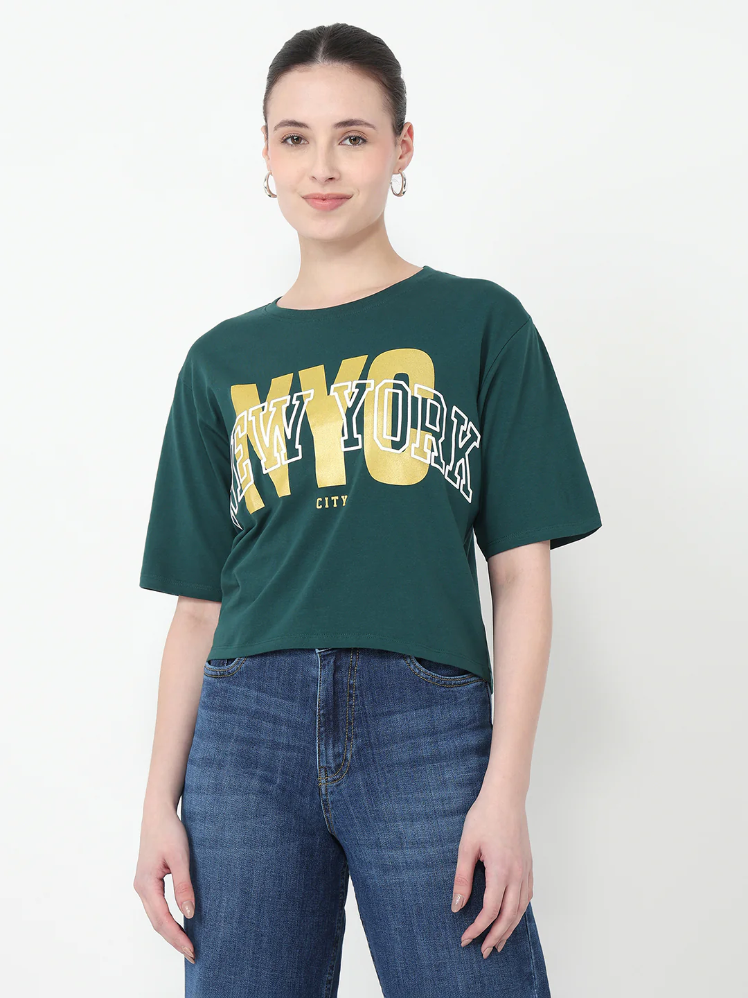 Women Graphic Crop Slim Fit Tees - Image 2