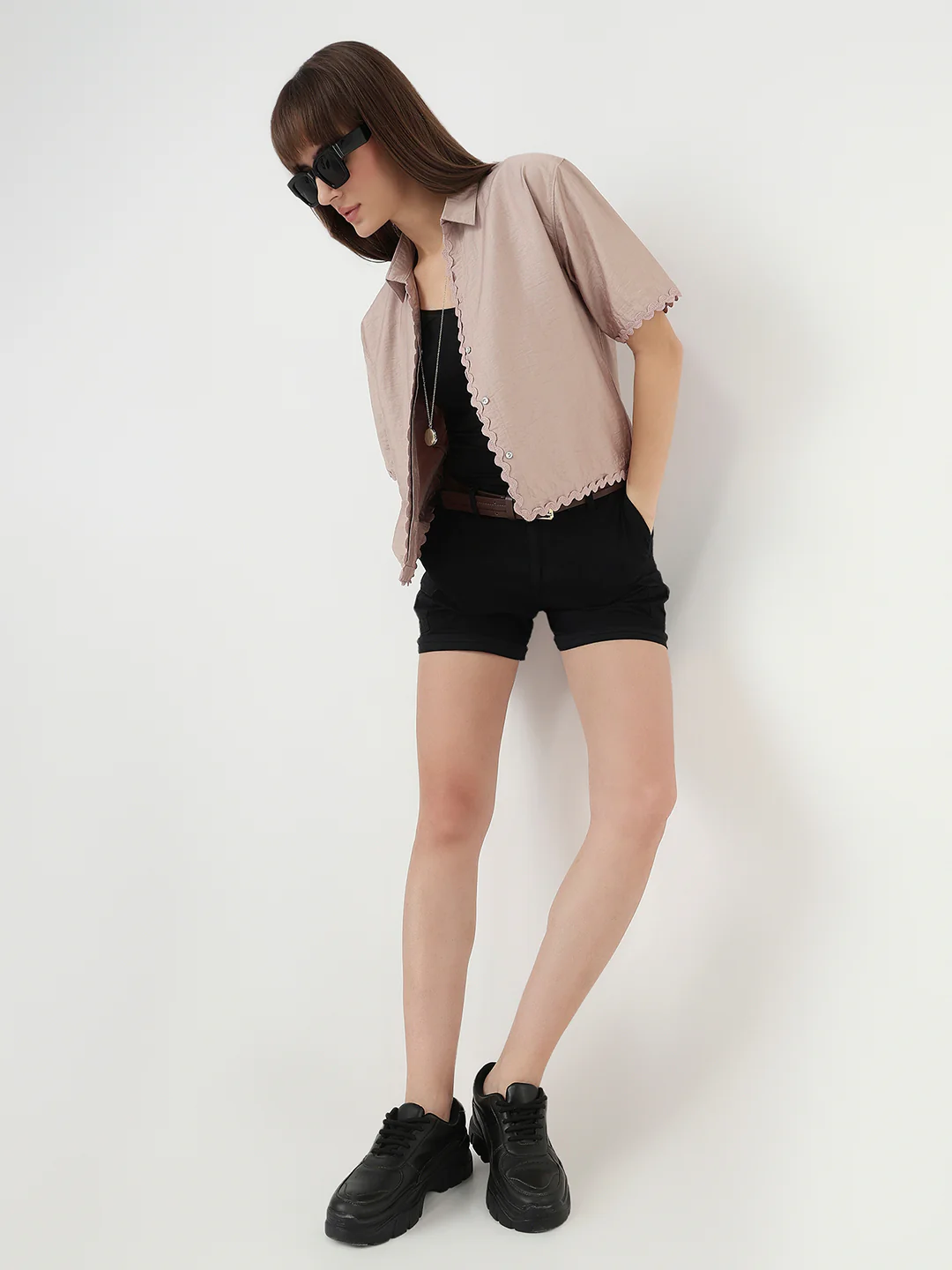 Women Gray Daze Slim Fit Crop Shirt