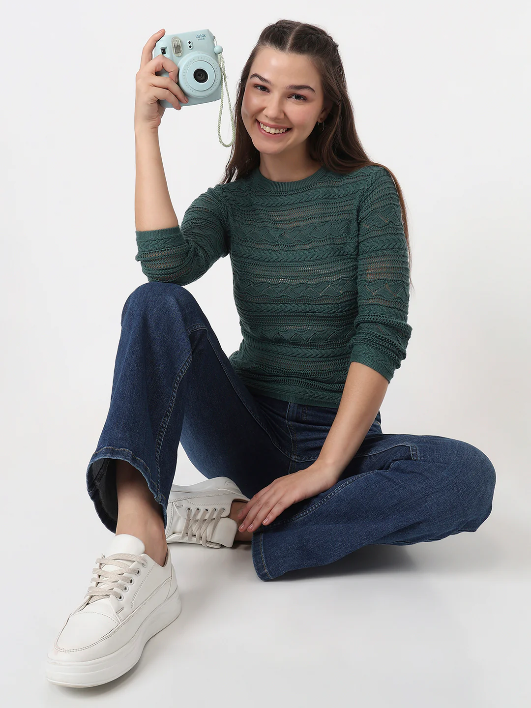 Women Green Moss Slim Fit Flat Knit