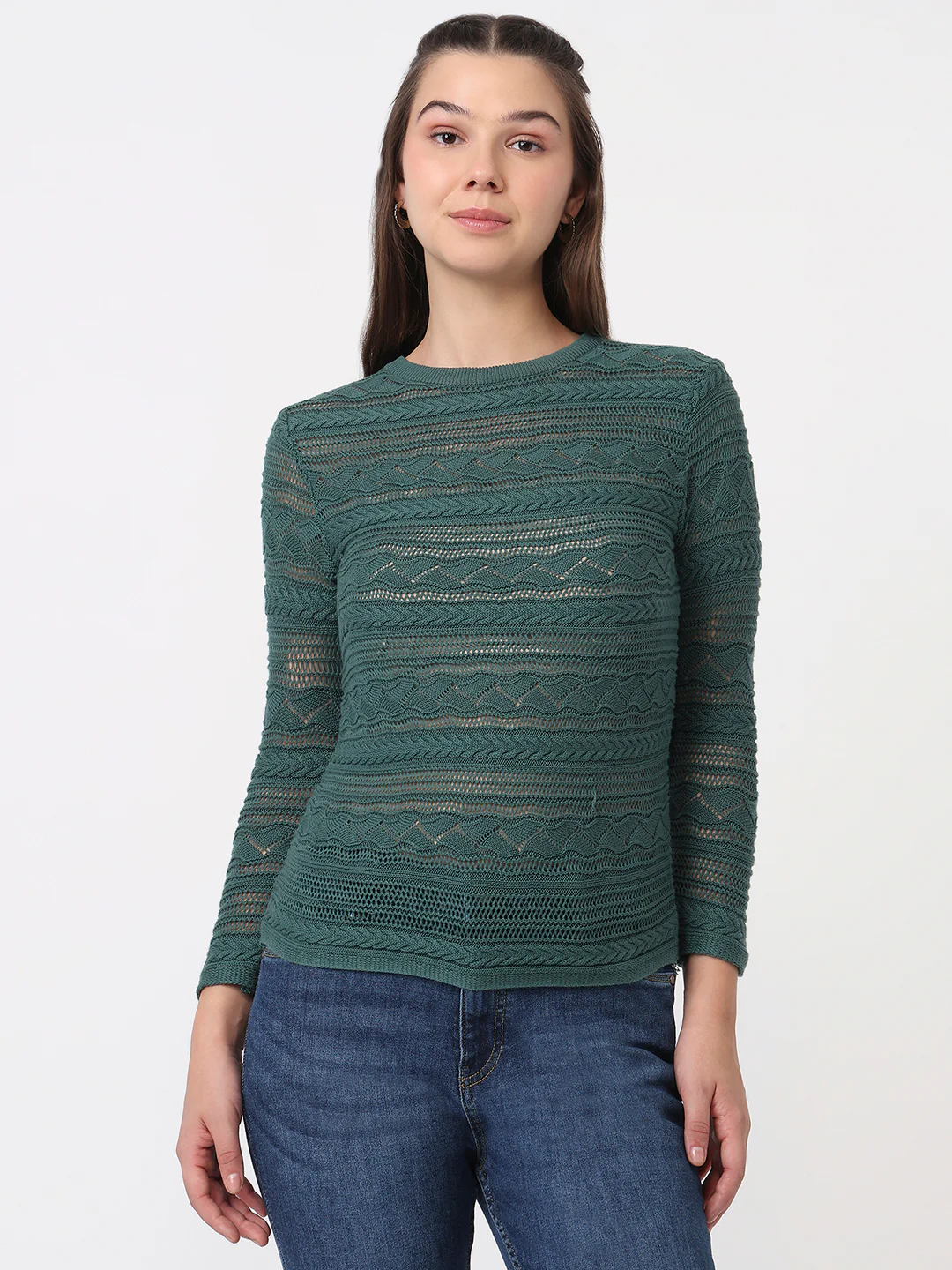 Women Green Moss Slim Fit Flat Knit - Image 2