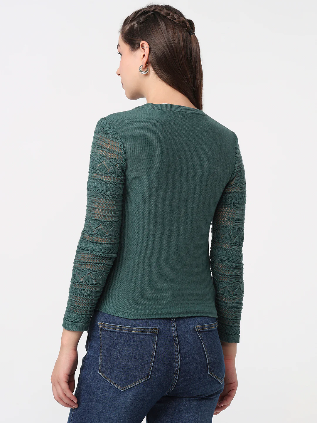 Women Green Moss Slim Fit Flat Knit - Image 3