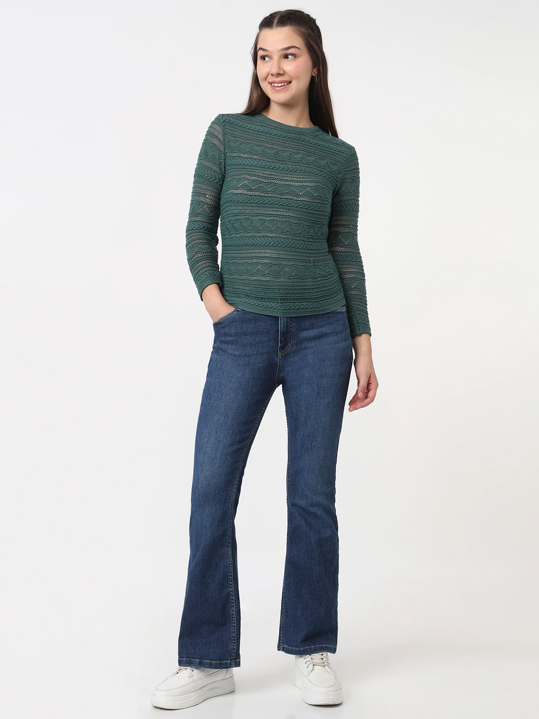 Women Green Moss Slim Fit Flat Knit - Image 4