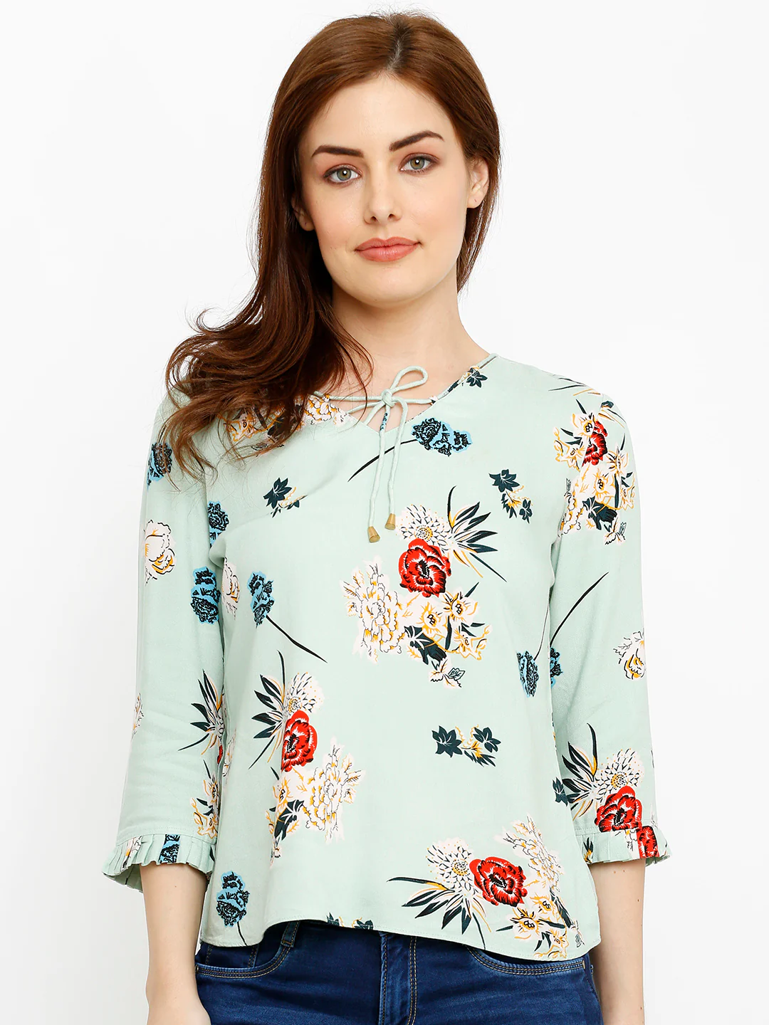 Women Green Printed Top - Image 2