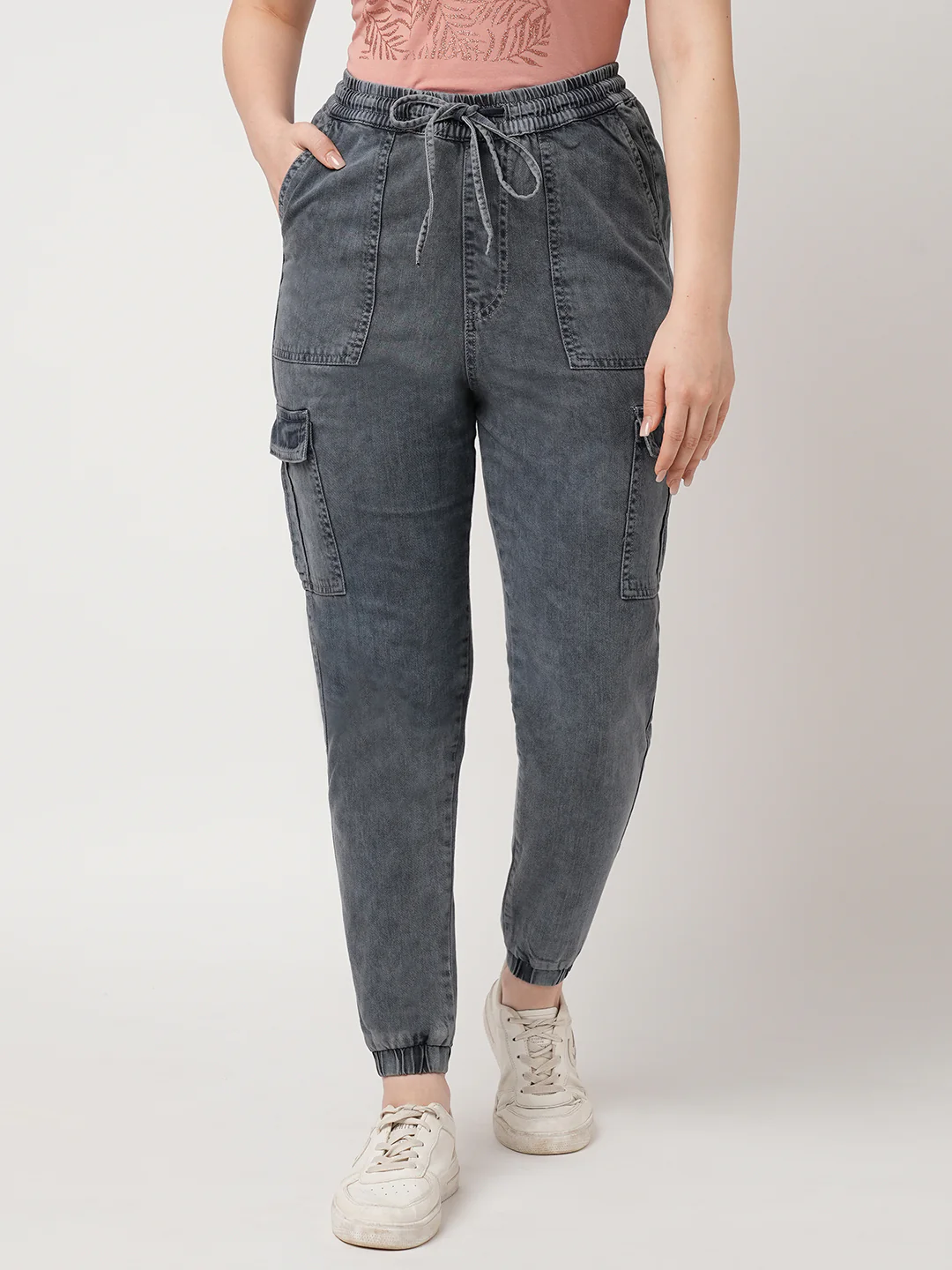 Women Grey Cargo Joggers - Image 2