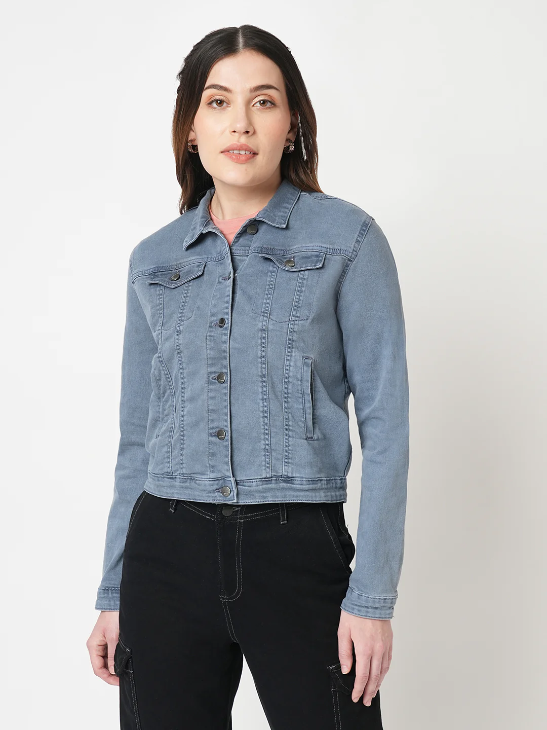 Women Grey Denim Jacket - Image 2