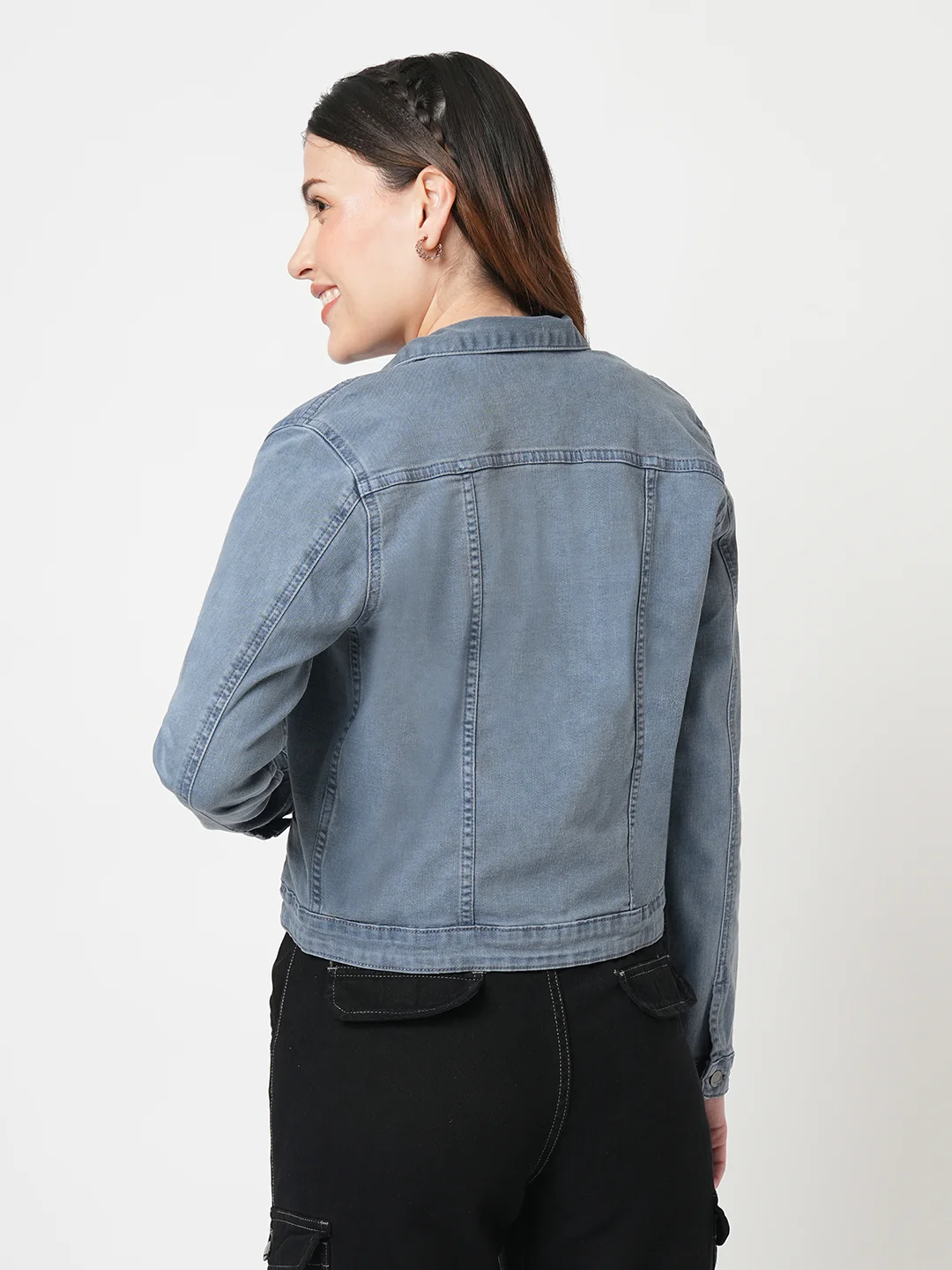 Women Grey Denim Jacket - Image 3
