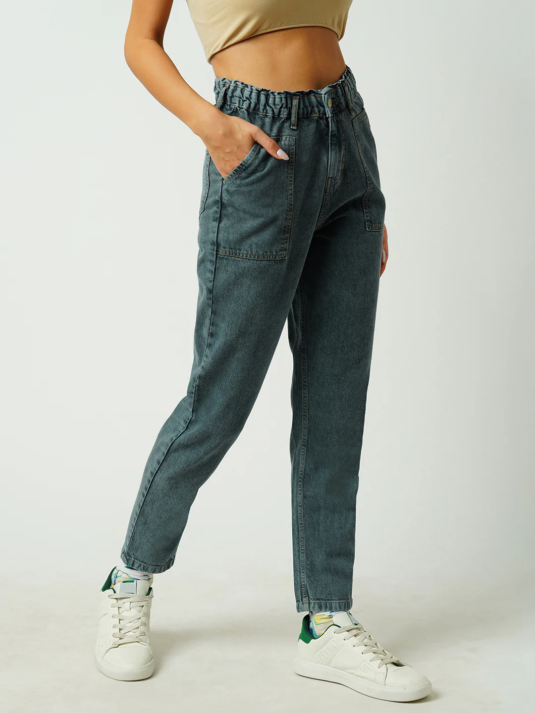 Women Grey High-Rise Baggy Fit Jeans - Image 4