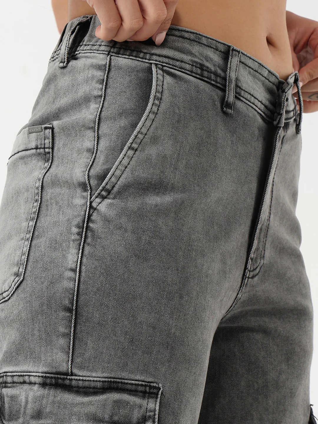 Women Grey High-Rise Cargo - Image 4