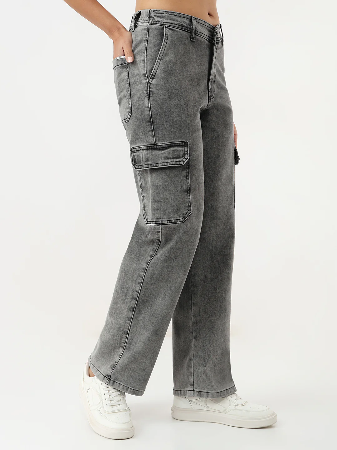 Women Grey High-Rise Cargo - Image 5