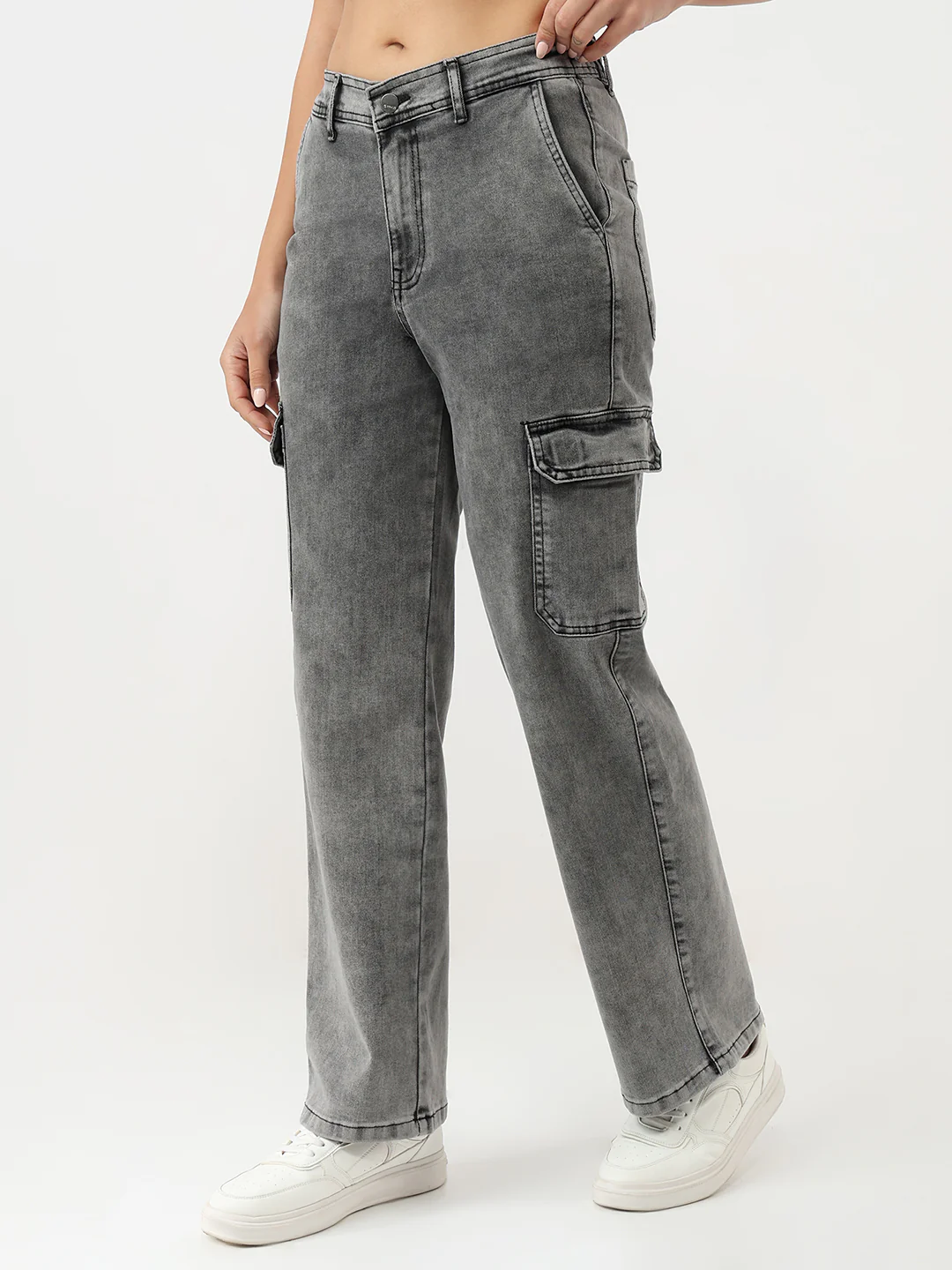 Women Grey High-Rise Cargo - Image 7