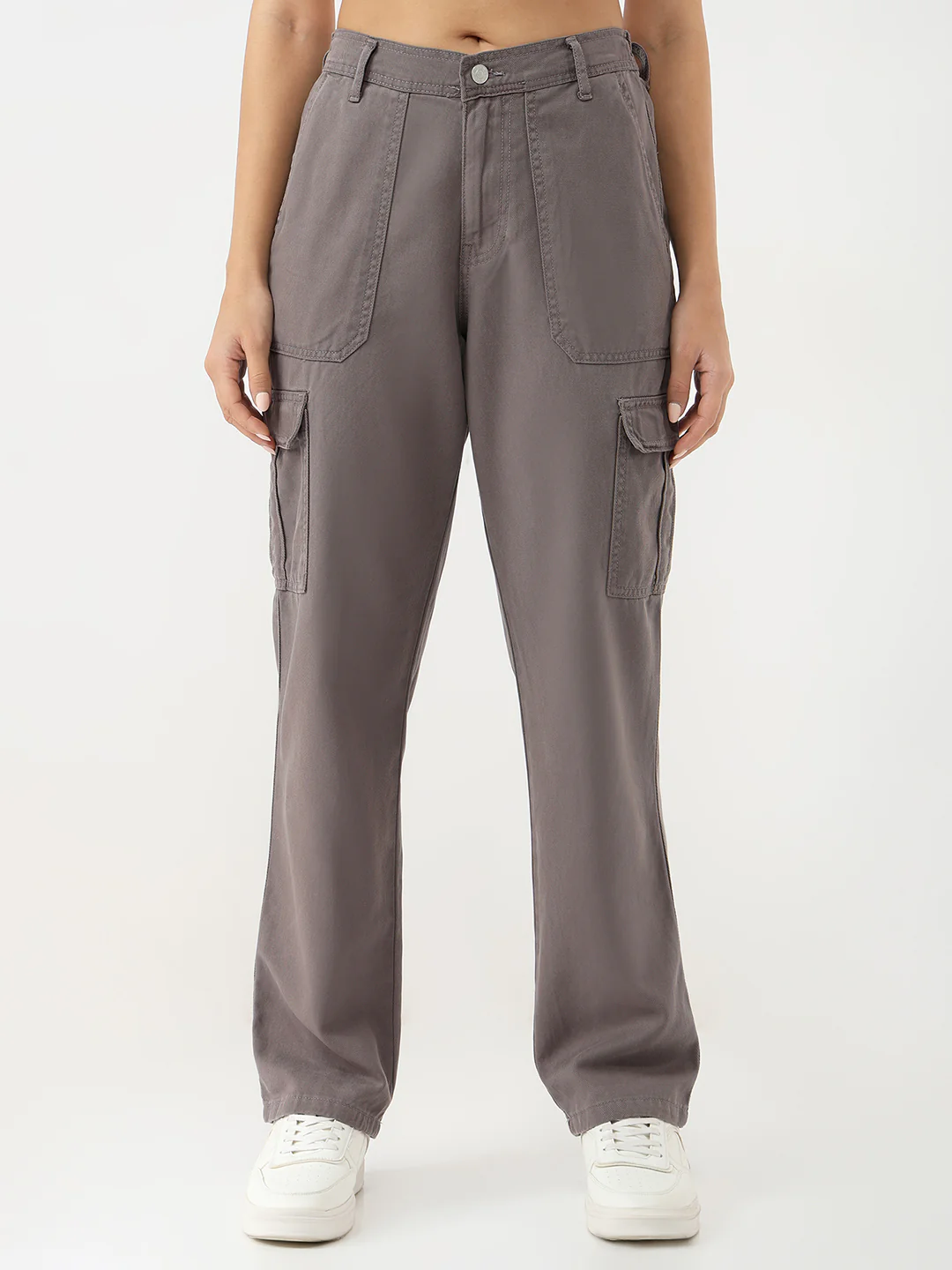 Women Grey High-Rise Cargo - Image 2