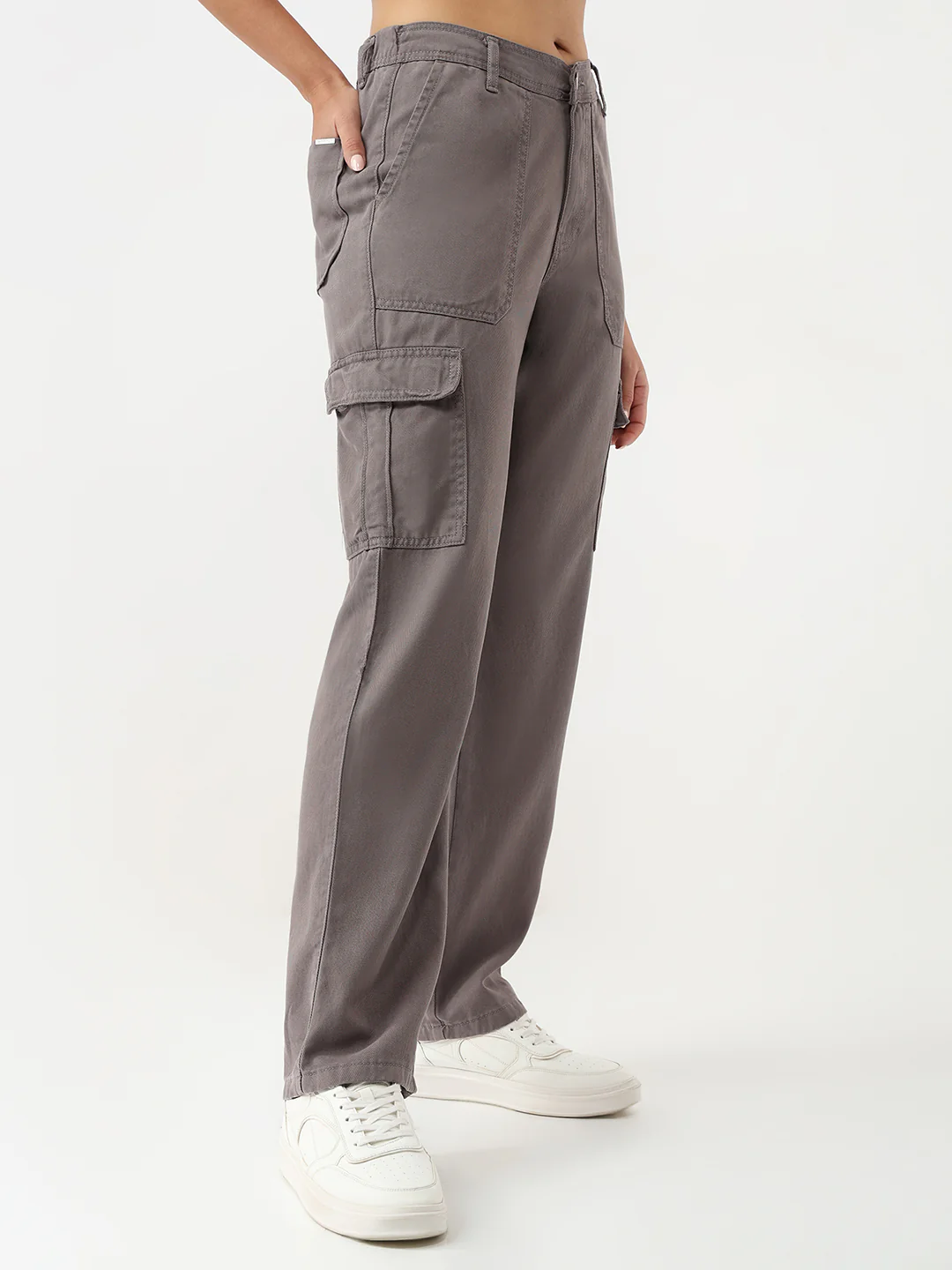 Women Grey High-Rise Cargo - Image 4