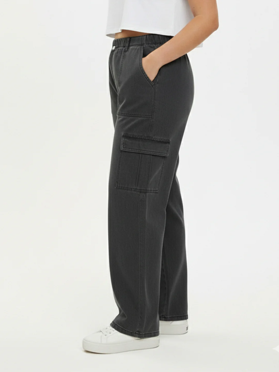 Women Grey High-Rise Cargo - Image 6