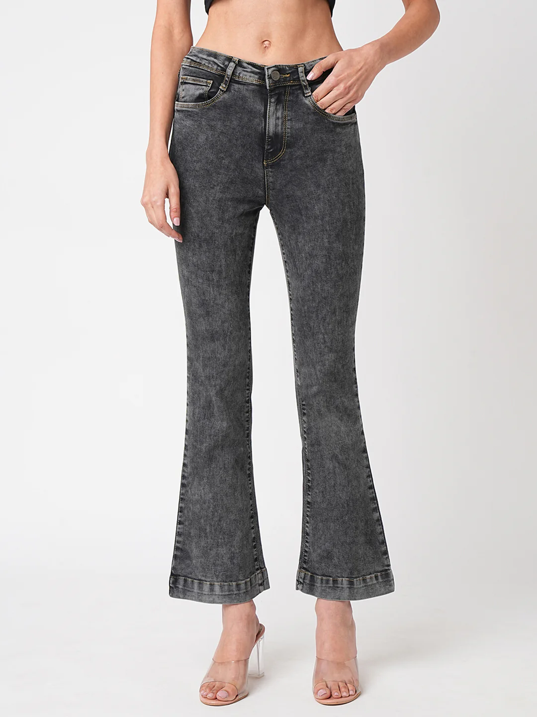 Women Grey High-Rise Flare Jeans - Image 2