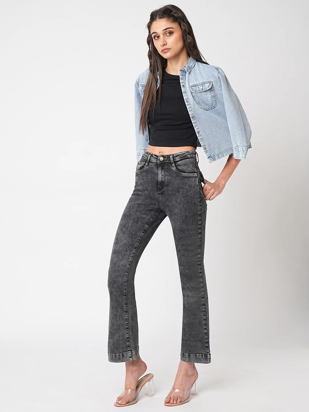 Women Grey High-Rise Flare Jeans - Image 4