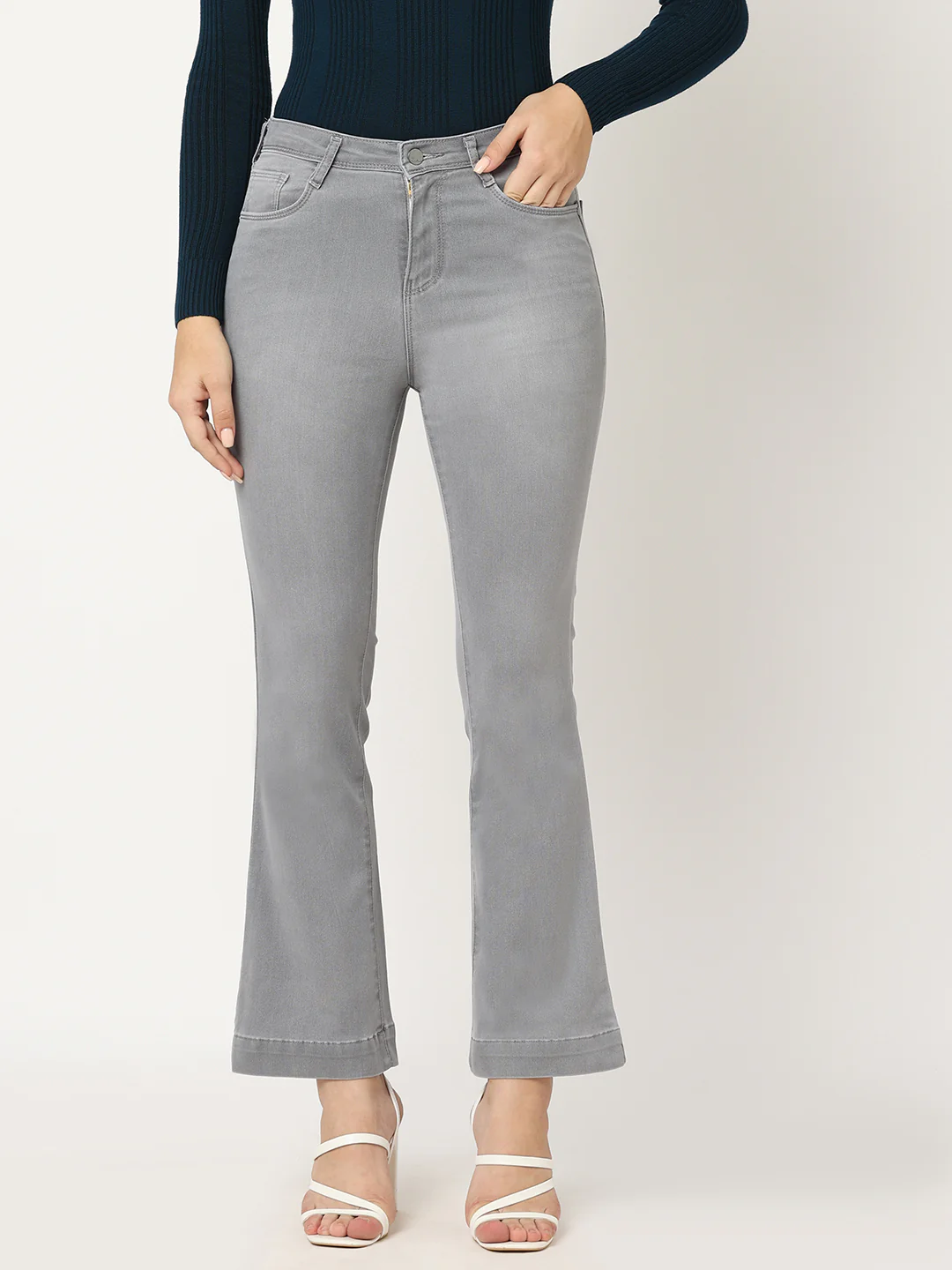 Women Grey High-Rise Flare Jeans - Image 2