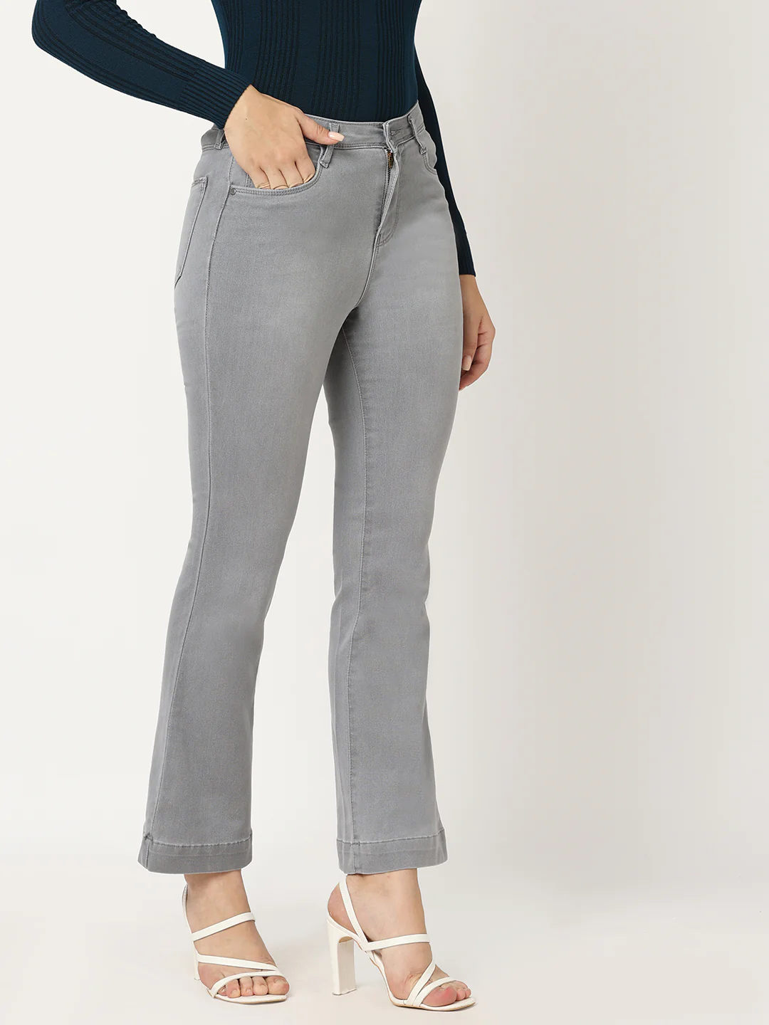 Women Grey High-Rise Flare Jeans - Image 6
