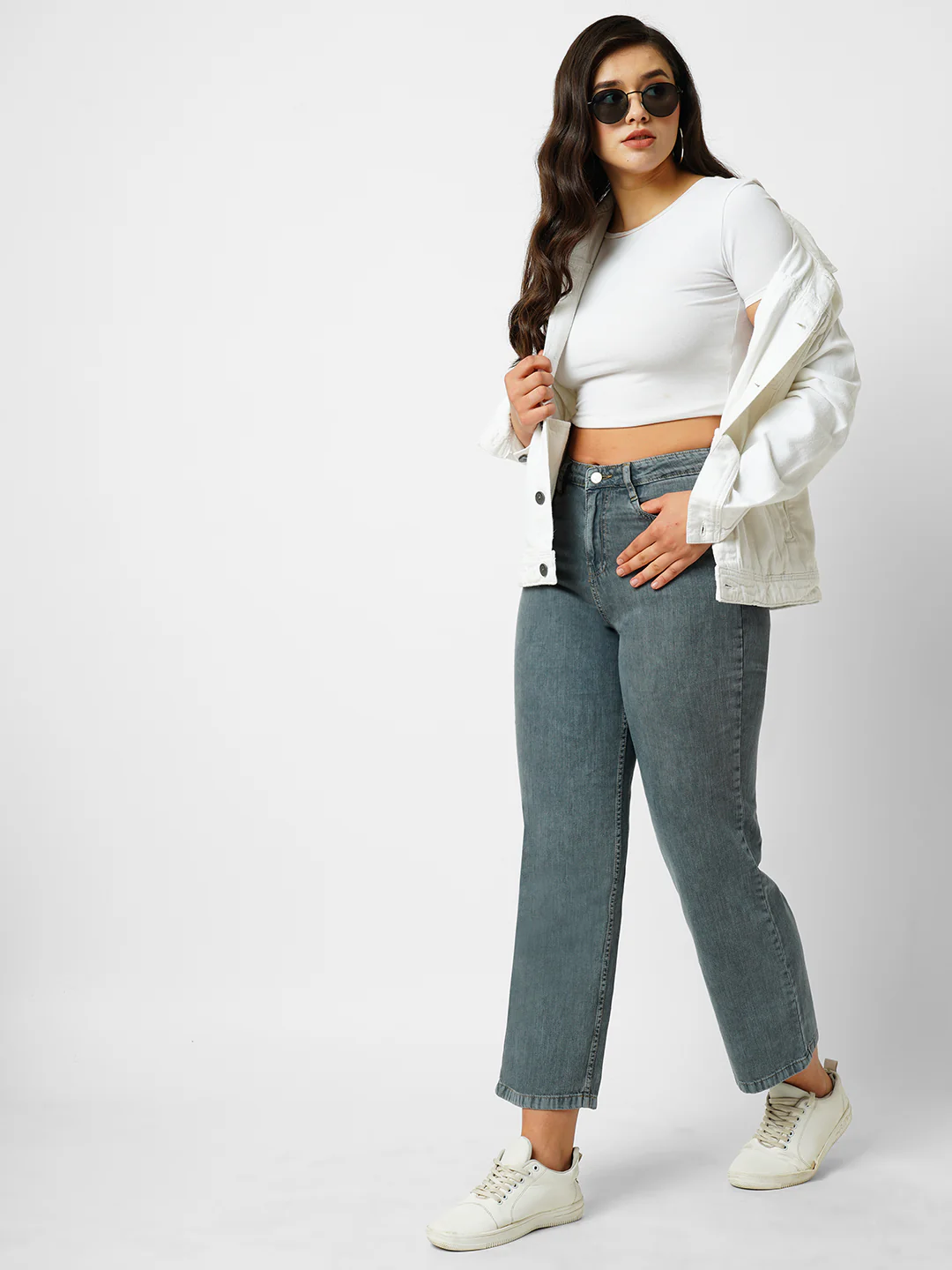 Women Grey High-Rise Loose Straight Jeans - Image 2