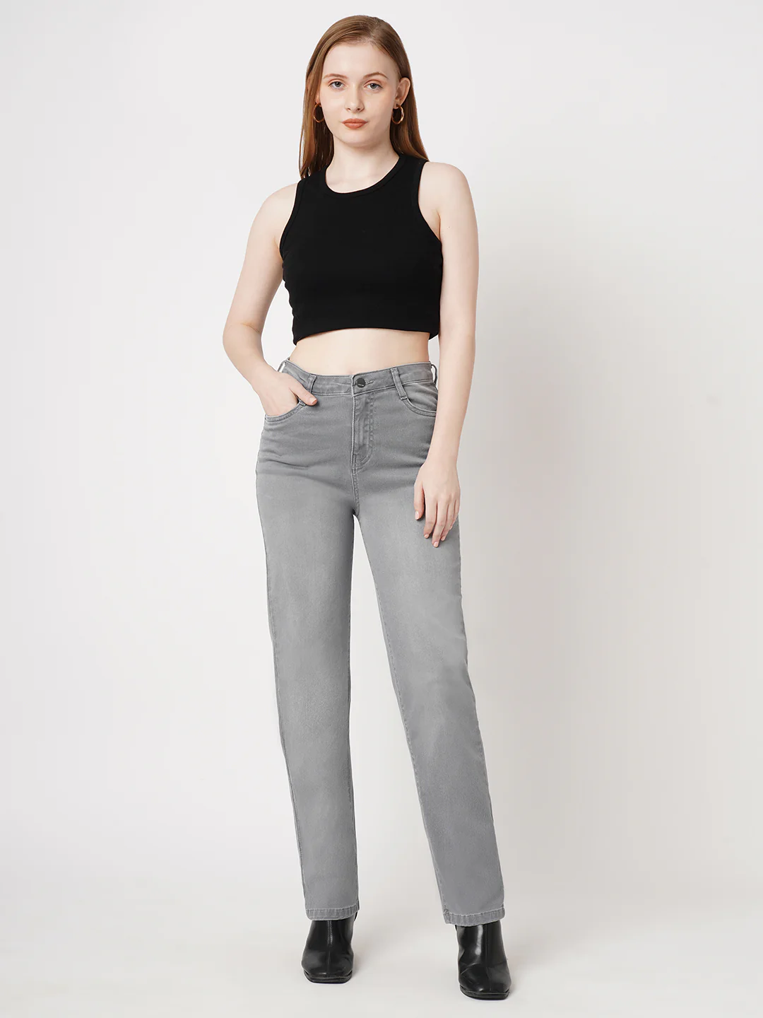 Women Grey High-Rise Relax Straigh Fit Jeans - Image 4