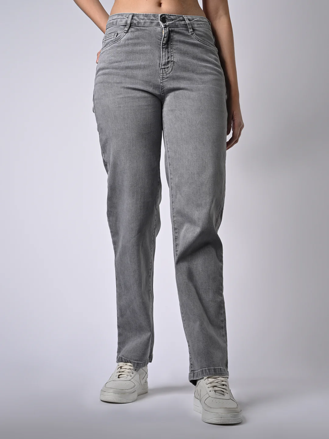 Women Grey High-Rise Relax Straight Fit Jeans - Image 2