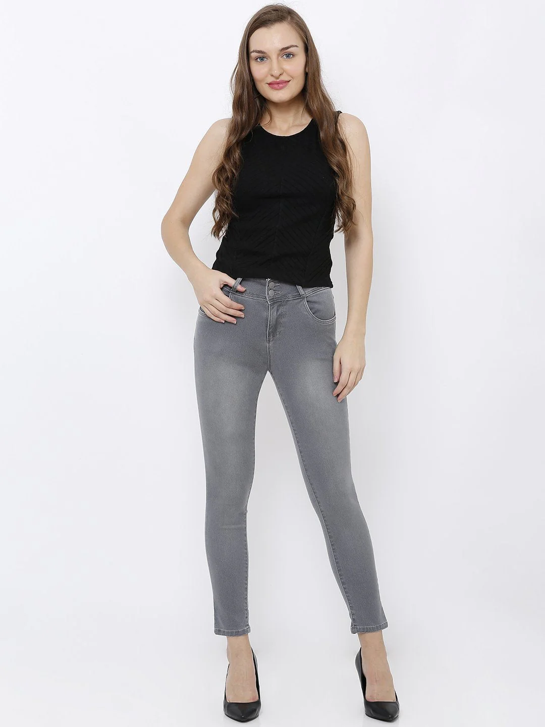 Women Grey High-Rise Skinny Jeans