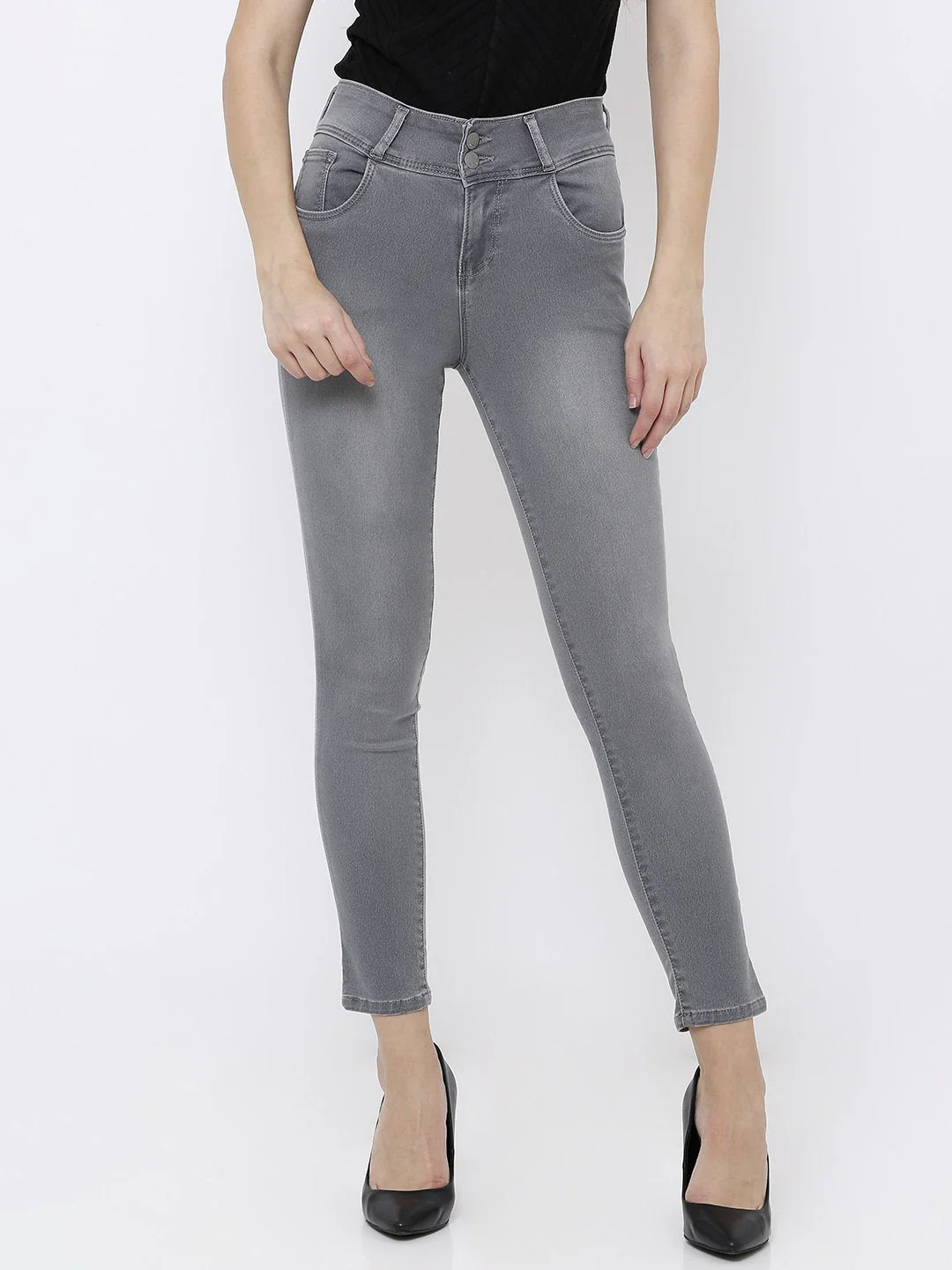 Women Grey High-Rise Skinny Jeans - Image 2